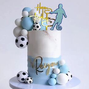 28pcs Soccer Cake Topper Soccer Ball Cake Decoration for Boys Sport Cupcake Topper with Blue White Balls and Mini Footballs for Soccer Theme Birthday Party Supplies