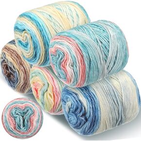 Timgle 5 Rolls Cake Yarn for Crocheting and Knitting 17.5 oz Multicolor Flower Ombre Yarn Soft Self Striping Crochet Craft Yarns for Scarves, Shawls, Blankets, Garments Making(Blue)