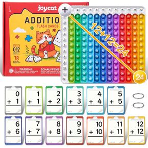 Addition Flash Cards + Pop Fidget Chart,78 Hole Punched Flashcards for Kids Pre K,1st,2nd,3rd Grade,Math Manipulatives Games,Perfect for Class,Birthday-with 2 Rings,1 Storage Bag