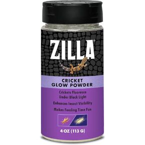 Zilla Cricket Glow Powder — add to Reptile Food for a Fun Twist, More exciting Than Plain Calcium Powder! Fluoresces Under Black Light, Ideal for Insectivores, 4 Ounces