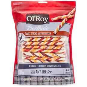 Beefhide Twist Sticks with Chicken for Dogs, 23.6 Oz, 100 Count, Made with Real Chicken
