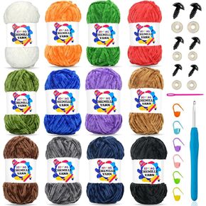 12 Pack Velvet Chenille Yarn for Crocheting Rainbow Velvet Yarn Fluffy Yarn Plush Yarn Thick Bulky Chunky Chenille Velvet Yarn Soft Baby Blanket Yarn for Crocheting Hand Knitting-Multicolor C