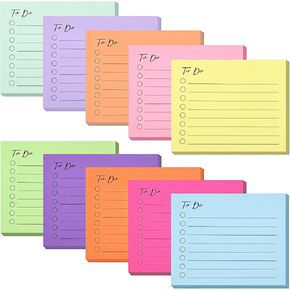 EOOUT 10 Pack Lined Sticky Notes, 3"x4", 500 Sheets, to Do List Notepad, Sticky Notes with Lines, to Do List Planner，Square Sticky Notes for Office, Meeting, School, Home