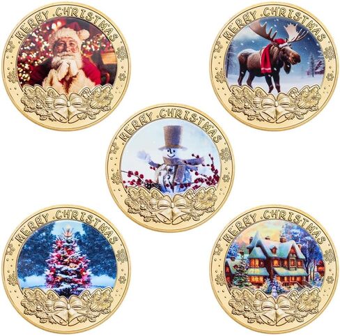 5 قطعة عملات عيد الميلاد التذكارية مجموعة عيد الميلاد سانتا كلوز ثلج الأيائل عملات تذكارية لجمع الأصدقاء in Kuwait