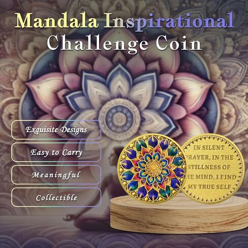 Mandala Challenge Coin Meditation Mindfulness Inspiring Calming Inspirational Coins Appreciation Gifts for Spiritual Growth and Inner Peace in Silent Prayer in Kuwait
