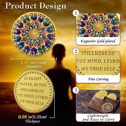 Mandala Challenge Coin Meditation Mindfulness Inspiring Calming Inspirational Coins Appreciation Gifts for Spiritual Growth and Inner Peace in Silent Prayer in Kuwait