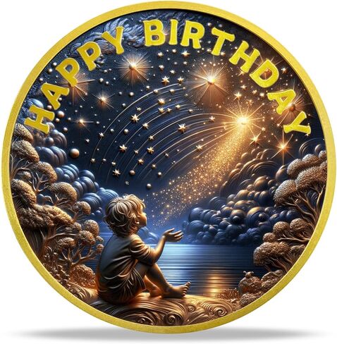 Happy Birthday Challenge Coin Boy Meteor Balloon Commemorative Token, Love Favors Delicate Birthday Present Superior Keepsake Souvenir Gifts for Friends Family in Saudi Arabia