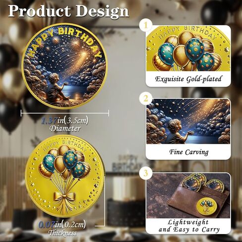 Happy Birthday Challenge Coin Boy Meteor Balloon Commemorative Token, Love Favors Delicate Birthday Present Superior Keepsake Souvenir Gifts for Friends Family in Saudi Arabia