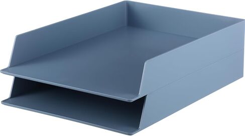 TecUnite 2 Pieces Stackable Letter Trays for Desk Blue File Organizer Desktop Rack Rectangular Plastic Desk Storage File Paper Organizer Tray for Office Classroom Desktop Holder Supplies Receipts in Saudi Arabia