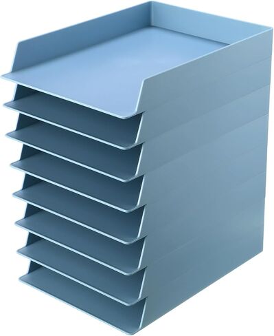 TecUnite 2 Pieces Stackable Letter Trays for Desk Blue File Organizer Desktop Rack Rectangular Plastic Desk Storage File Paper Organizer Tray for Office Classroom Desktop Holder Supplies Receipts in Saudi Arabia