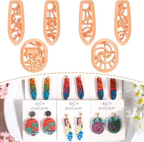 Puocaon Ocean Polymer Clay Cutters - 6 Pcs Clay Cutters for Polymer Clay Jewelry, Tropical Scenery Surfboard Clay Earring Cutters, Wave Sea Palm Tree Embossed Clay Cutters in Saudi Arabia