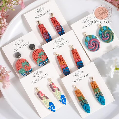 Puocaon Ocean Polymer Clay Cutters - 6 Pcs Clay Cutters for Polymer Clay Jewelry, Tropical Scenery Surfboard Clay Earring Cutters, Wave Sea Palm Tree Embossed Clay Cutters in Saudi Arabia