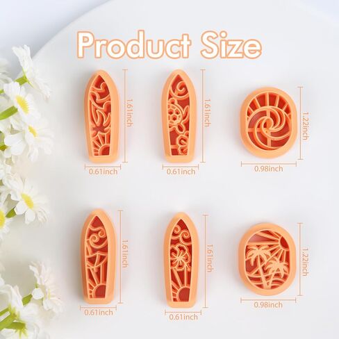 Puocaon Ocean Polymer Clay Cutters - 6 Pcs Clay Cutters for Polymer Clay Jewelry, Tropical Scenery Surfboard Clay Earring Cutters, Wave Sea Palm Tree Embossed Clay Cutters in Saudi Arabia