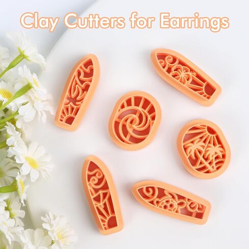 Puocaon Ocean Polymer Clay Cutters - 6 Pcs Clay Cutters for Polymer Clay Jewelry, Tropical Scenery Surfboard Clay Earring Cutters, Wave Sea Palm Tree Embossed Clay Cutters in Saudi Arabia