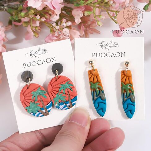 Puocaon Ocean Polymer Clay Cutters - 6 Pcs Clay Cutters for Polymer Clay Jewelry, Tropical Scenery Surfboard Clay Earring Cutters, Wave Sea Palm Tree Embossed Clay Cutters in Saudi Arabia