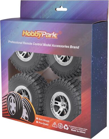 HobbyPark Pre-Glued 1/10 RC Short Course Truck Tires and Chrome Wheels 12mm Hex for Traxxas Slash 2wd 4x4 Vxl BL-2S Redcat Blackout SC Pro TR10 Losi 22S SCT 3S 4S Lipo Brushless Power (120mm Height) in Saudi Arabia