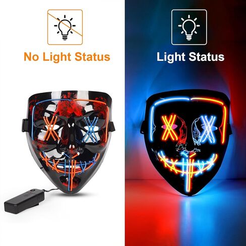 [عبوتان] قناع الهالوين LED المضيء قناع التطهير المخيف مع 3 أوضاع إضاءة لأزياء الهالوين التنكرية، أزرق/أحمر + أخضر/أرجواني in Kuwait