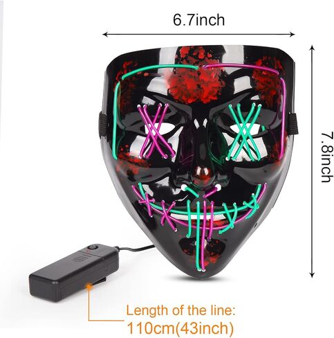 [عبوتان] قناع الهالوين LED المضيء قناع التطهير المخيف مع 3 أوضاع إضاءة لأزياء الهالوين التنكرية، أزرق/أحمر + أخضر/أرجواني in Kuwait