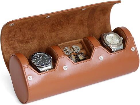 Watch Travel Case, Single Premium Leather Watch Case, Variable Size Watch Pillow Design, Portable Watch Storage Box for Men and Women, Black Watch Roll Organizer with Faux Suede Fabric Lining in Saudi Arabia