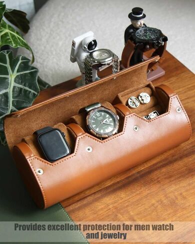 Watch Travel Case, Single Premium Leather Watch Case, Variable Size Watch Pillow Design, Portable Watch Storage Box for Men and Women, Black Watch Roll Organizer with Faux Suede Fabric Lining in Saudi Arabia