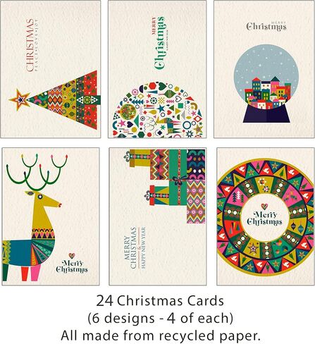 24 Cute Eco-Friendly Recycled Christmas Cards with Envelopes (Scandinavian) in Saudi Arabia