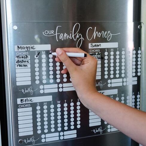 Chore Chart for Kids Multiple Kids - White Chores Chart for Kids - Clear Acrylic Chore Chart w/Magnetic Dry Erase Marker - Adult Chore Chart Magnetic - Easy-to-Hang Kids Chore Chart for Refrigerator in Saudi Arabia