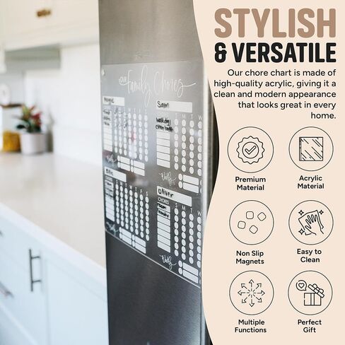 Chore Chart for Kids Multiple Kids - White Chores Chart for Kids - Clear Acrylic Chore Chart w/Magnetic Dry Erase Marker - Adult Chore Chart Magnetic - Easy-to-Hang Kids Chore Chart for Refrigerator in Saudi Arabia