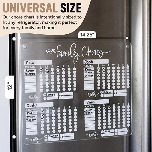 Chore Chart for Kids Multiple Kids - White Chores Chart for Kids - Clear Acrylic Chore Chart w/Magnetic Dry Erase Marker - Adult Chore Chart Magnetic - Easy-to-Hang Kids Chore Chart for Refrigerator in Saudi Arabia