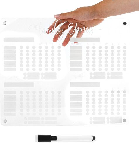 Chore Chart for Kids Multiple Kids - White Chores Chart for Kids - Clear Acrylic Chore Chart w/Magnetic Dry Erase Marker - Adult Chore Chart Magnetic - Easy-to-Hang Kids Chore Chart for Refrigerator in Saudi Arabia