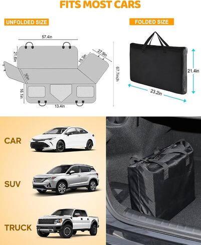 XXL Truck Back Seat Extender for Dogs, Dog Car Seat Cover with Hard Bottom Support 400LB, Waterproof Car Seat Protector with Mesh Window and Storage Pocket, Car Hammock for Full-Size Trucks, SUV in Saudi Arabia