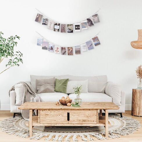 Mkono Hanging Photo Display with Clips, Boho Wooden Bead Garland Banner, Collage Card Picture Kids Art Holder String with 9 Clips for Bedroom, Living Room, Office, Dorm Decor, Teen Girl Gifts, 2 Pack in Saudi Arabia