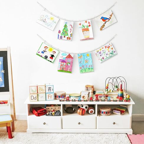 Mkono Hanging Photo Display with Clips, Boho Wooden Bead Garland Banner, Collage Card Picture Kids Art Holder String with 9 Clips for Bedroom, Living Room, Office, Dorm Decor, Teen Girl Gifts, 2 Pack in Saudi Arabia