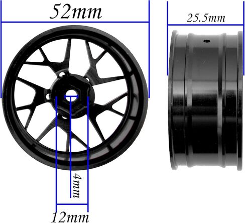 4 عبوات من إطارات العجلات المعدنية بمحور سداسي 12 مم وعرض 26 مم متوافق مع سيارة Traxxas Tamiya TT01 RedCat Sakura D4 XIS HSP HPI 1/10 على الطرق الوعرة (أسود) in Saudi Arabia