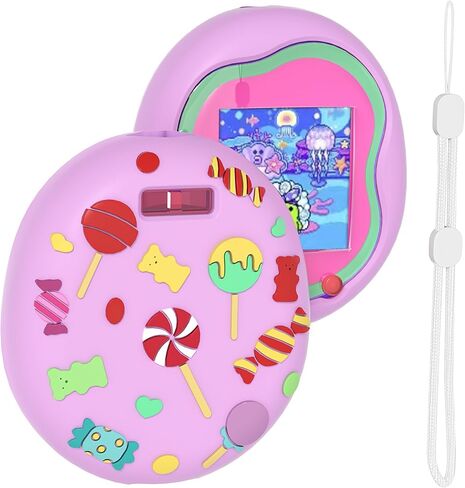 for Tamagotchi Uni Virtual Pet Toy Case Cover Virtual Pet Cover Electronic Pet Cover Case Pet Protective Silicone Protective Cover for Interactive with Hand Strap (Purple) in Kuwait