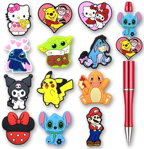 12Pcs Cartoon Dog Cat Silicone Focal Beads for Pens, Cute Focal Beads Bulk for Bead Pens Keychain Jewelry Making (Cartoon) in Saudi Arabia