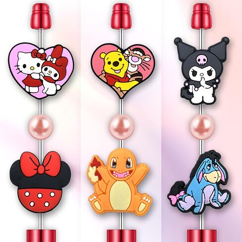 12Pcs Cartoon Dog Cat Silicone Focal Beads for Pens, Cute Focal Beads Bulk for Bead Pens Keychain Jewelry Making (Cartoon) in Saudi Arabia