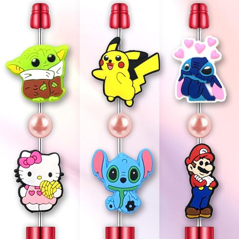 12Pcs Cartoon Dog Cat Silicone Focal Beads for Pens, Cute Focal Beads Bulk for Bead Pens Keychain Jewelry Making (Cartoon) in Saudi Arabia