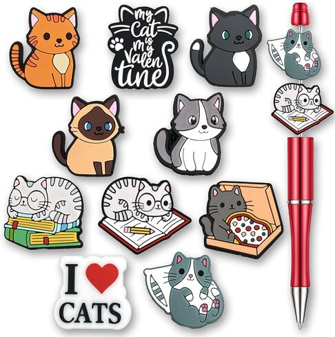 12Pcs Cartoon Dog Cat Silicone Focal Beads for Pens, Cute Focal Beads Bulk for Bead Pens Keychain Jewelry Making (Cartoon) in Saudi Arabia