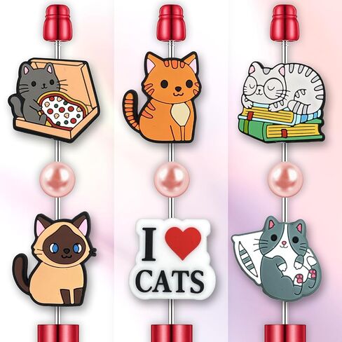 12Pcs Cartoon Dog Cat Silicone Focal Beads for Pens, Cute Focal Beads Bulk for Bead Pens Keychain Jewelry Making (Cartoon) in Saudi Arabia