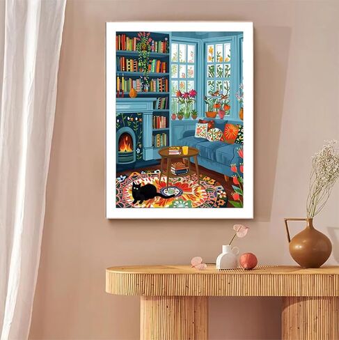MXGESIOY Paint by Numbers Kit for Adults and Beginners, DIY Paint by Number Canvas Crafts Black Cat and Plants Oil Painting for Home Decor, 16 x 20 Inch in Saudi Arabia