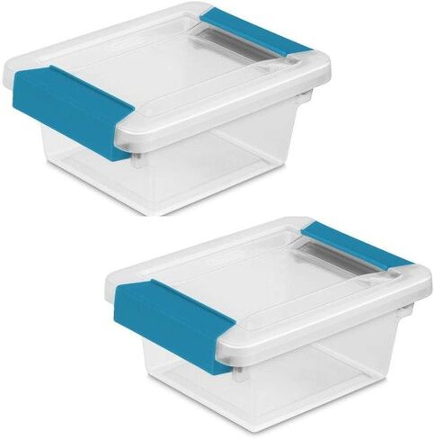 صندوق مشبك صغير من ستيريلايت، شفاف مع مزالج حوض السمك الزرقاء، عبوتان in Kuwait