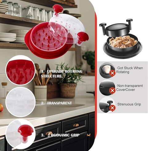 ماكينة تقطيع الدجاج، أداة تمزيق الدجاج المرئية مقاس 10.8 بوصة، آلة تقطيع اللحوم المرئية مع فرشاة ولوحة قابلة للفصل، مقبض مريح، غير قابل للانزلاق، مقاوم للحرارة، خالي من مادة BPA. (أسود) in Kuwait