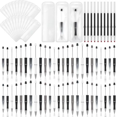 Jetec 150 Pcs DIY Beadable Pens Kit 50 Plastic Beadable Pens Bulk 50 Refills with 50 Pen Bags Beaded Ballpoint Pens Black Ink for Students Teacher School Office Supplies(Classic Color,Pure Style) in Kuwait