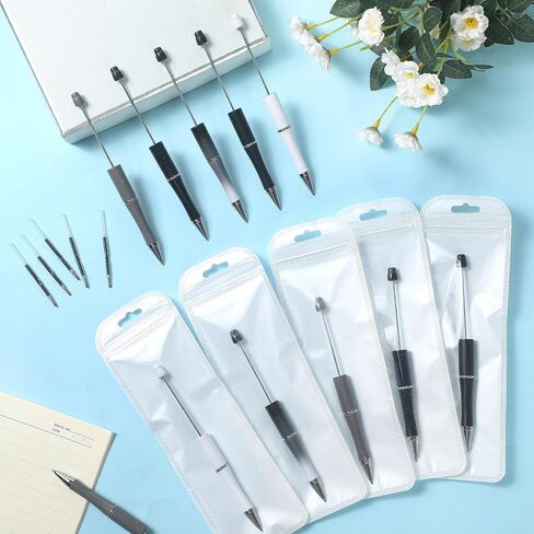 Jetec 150 Pcs DIY Beadable Pens Kit 50 Plastic Beadable Pens Bulk 50 Refills with 50 Pen Bags Beaded Ballpoint Pens Black Ink for Students Teacher School Office Supplies(Classic Color,Pure Style) in Kuwait