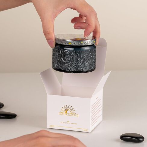 4 oz Sun Moon Stars Embossed Glass Candle Container with Lid, Labels and Packing Boxes - Pack of 18 (Blue) in Saudi Arabia