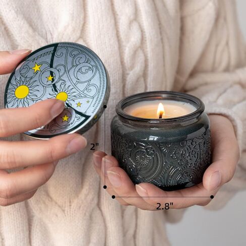 4 oz Sun Moon Stars Embossed Glass Candle Container with Lid, Labels and Packing Boxes - Pack of 18 (Blue) in Saudi Arabia