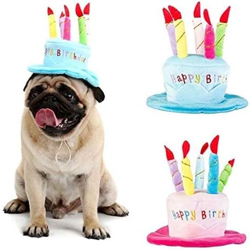 Cute Adorable Dog Cat Birthday Cake Hat Pet Cap Headwear Hat with 5 Color Candles Design Party Custom Accessory (One Size fits Most) (Blue) in Saudi Arabia