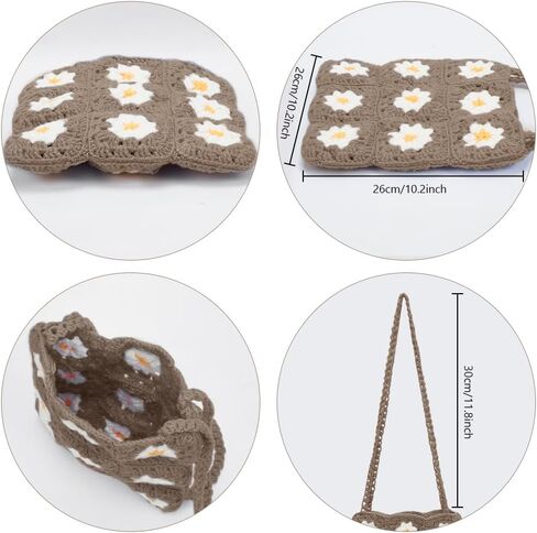 ORIGACH Crochet Kit for Beginner Adult, Crochet Granny Square Daisy Bag Kit Shoulder Bag Handbag Crochet Set with Step by Step Video Tutorial, Instruction, Yarn, Hook, Accessories, Khaki in Kuwait