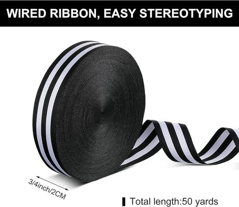 Chuangdi 50 Yards Striped Ribbon Grosgrain Fabric Ribbon Red White and Black Candy Cane Craft Wrapping Ribbons Roll for Wraps Embellishments Christmas Party Decoration(3/4 Inch,Black and White) in Saudi Arabia