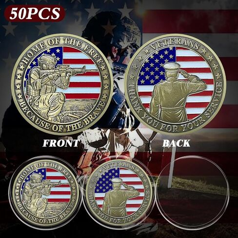 CHURYUML 50Pcs Military Challenge Coins Set - Home of The Free Because of The Brave - Veterans Day Gifts Bulk Thank You for Your Service Military Gifts for Men Women Navy Army Veterans Honor Coin in Saudi Arabia
